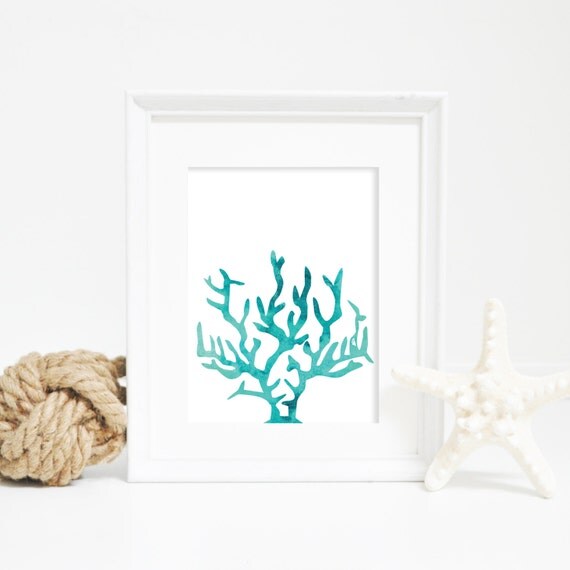 Beach Decor Coral Print Watercolor Wall Art Watercolor