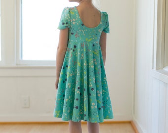 Adelyn's Scoop back knit/ woven tunic and dress. PDF sewing pattern for toddler girl sizes 2t - 12.