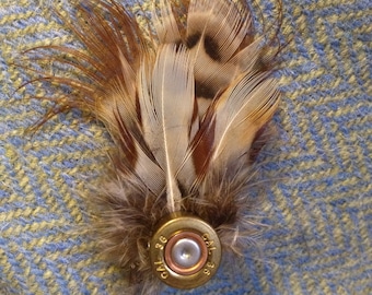 KITTY: 410 (36cal) pheasant feather hat pin, feather brooch, lapel pin, mens lapel pin