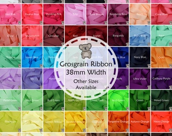 Grosgrain Ribbon 1 3 or 5 Metre Cut of 38mm - (1 1/2") in 64 Plain Solid Colours