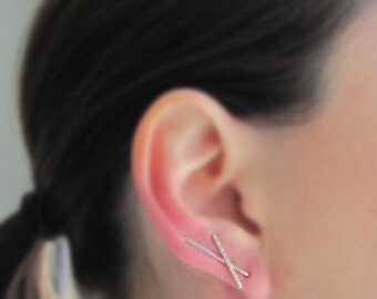 Ear Climber Earrings, Ear Crawlers, Up the Ear Earrings, Minimalist Earrings, ~ Cross