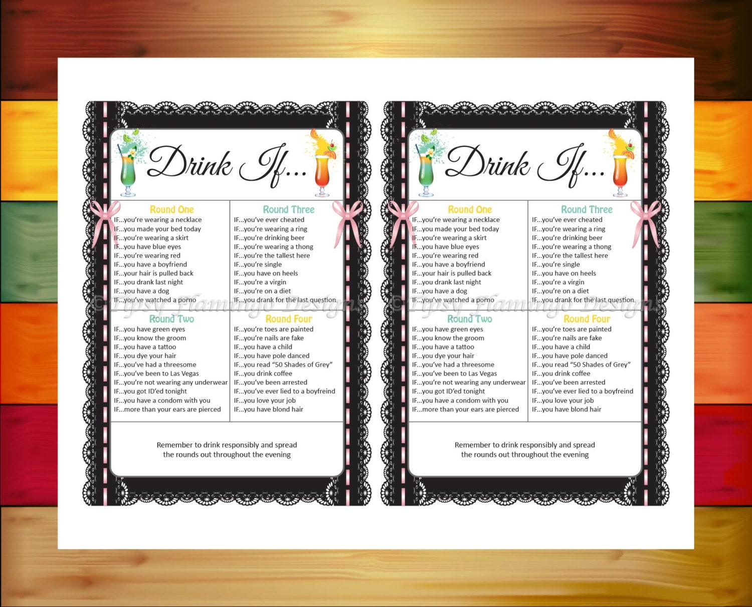 BACHELORETTE Party ADULT Drinking Game Drink If Party