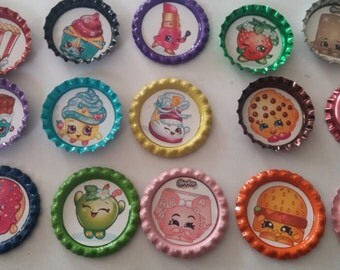 13 Shopkins multi-color bottle cap magnets party favor gift
