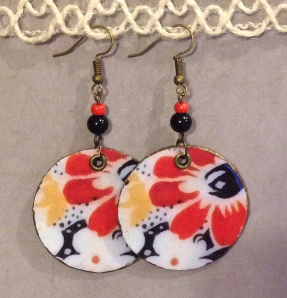 Upcycled Floral Earrings decoupage paper earrings recycled