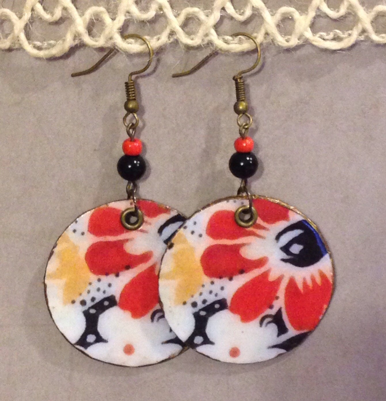 Upcycled Floral Earrings decoupage paper earrings recycled