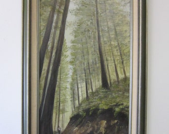 Signed Vintage Original Acrylic Landscape Painting of Trail in the Woods * Signed Lori Rossi * Size 16" x 28" with Frame