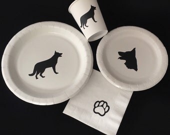Dog Birthday Party - German Shepherd - Animal Birthday - Dog Plates - Dog Party - Baby Shower - GSD - Puppy Party - Puppy Plates - Paw Party