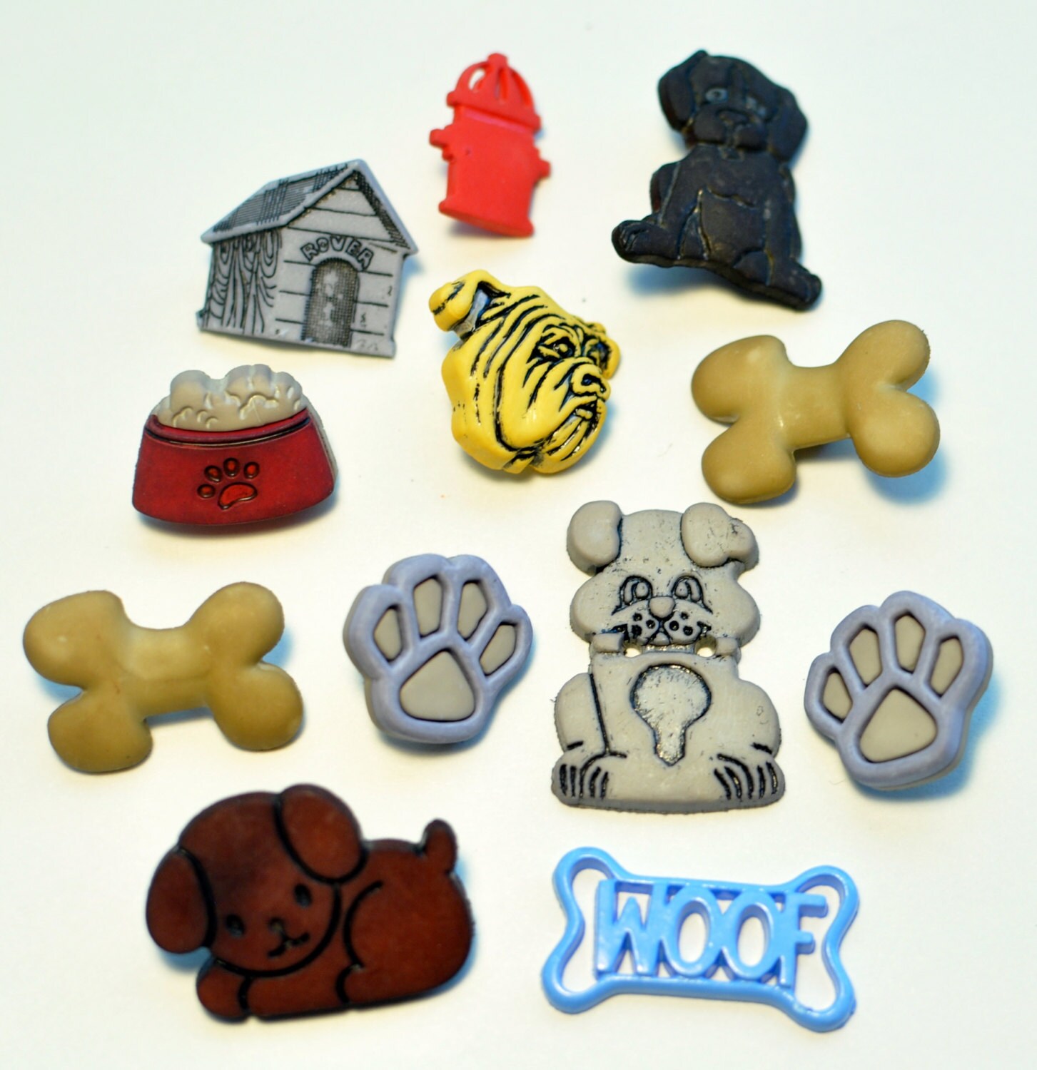 Dog themed assorted buttons, package of 12, from HavenGrove on Etsy Studio
