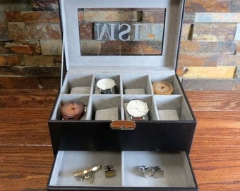 Personalized Watch Box with Jewelry Drawer - Keepsake box- Christmas Gift- Groomsmen - Gifts for Men - Fathers Day