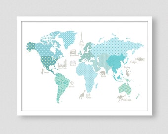 vintage world map world map poster size a1 a2 a3 a4 world