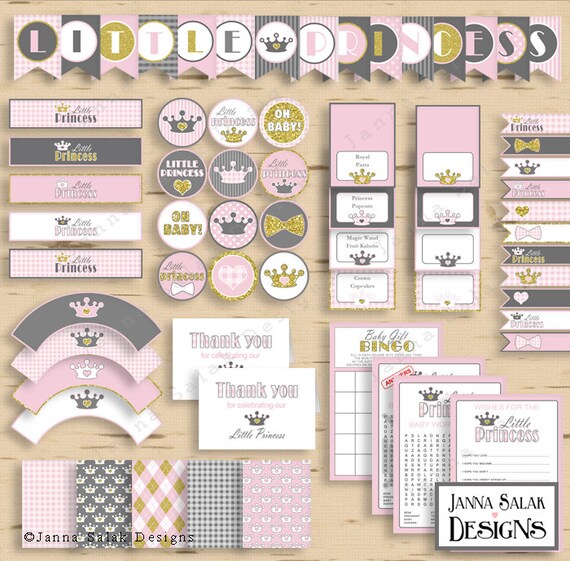 Little Princess Baby Shower PRINTABLE Party Package Pink Gold