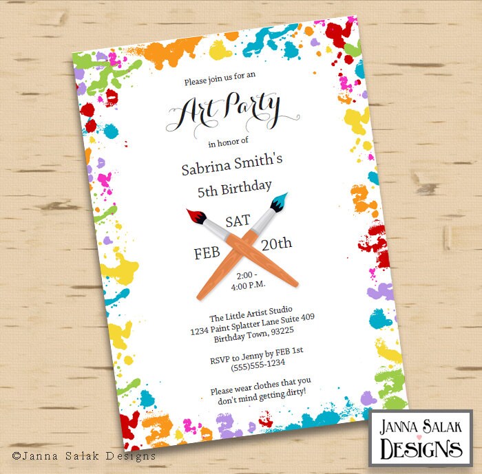 Printable Art Party Birthday Invitation 5x7 Invite Diy INSTANT