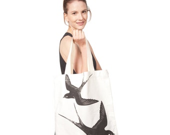 Cotton Canvas Birds Tote Bag
