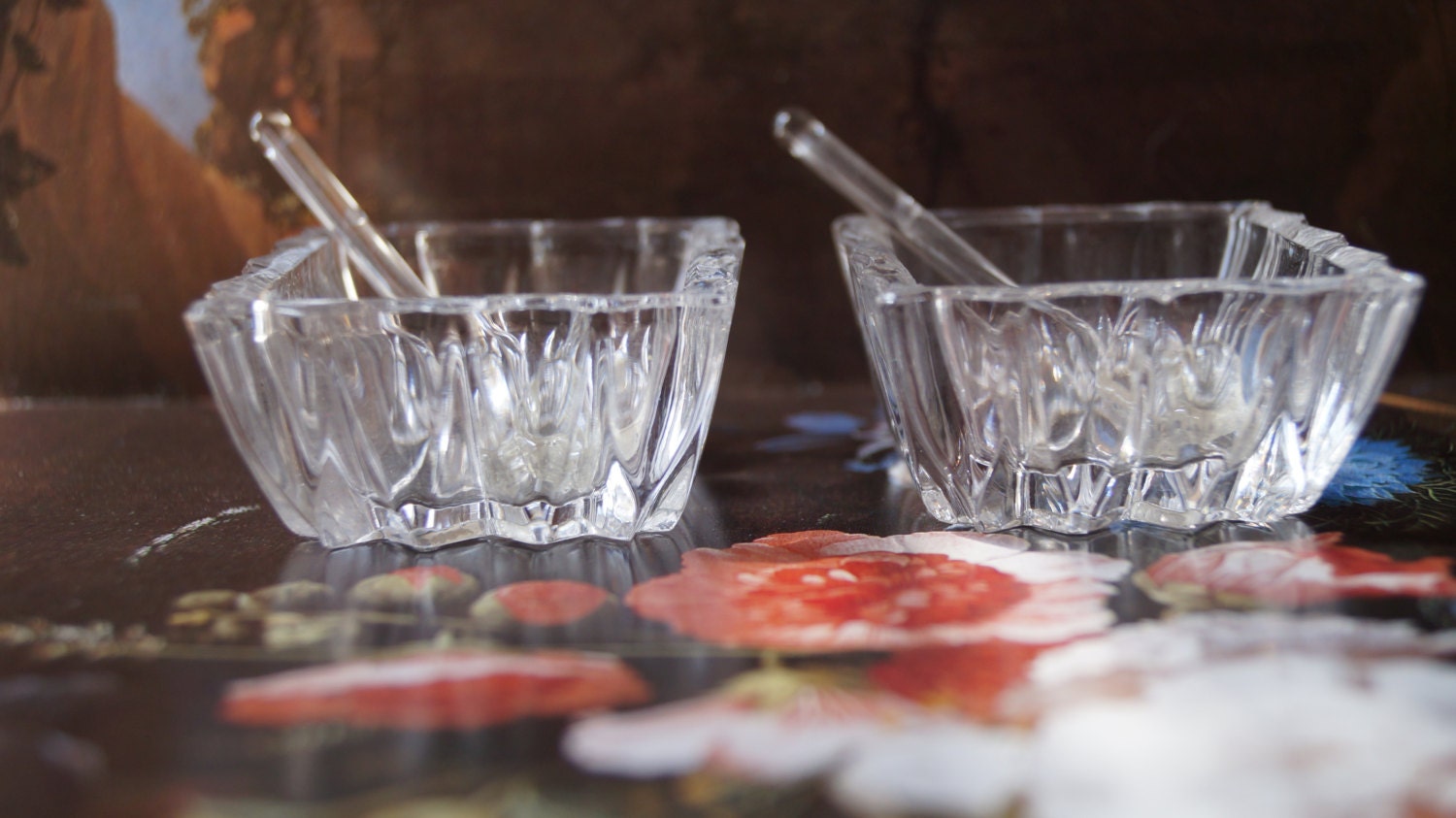 Vintage Pressed Glass Salt Dishes & Spoons // Lovely Little
