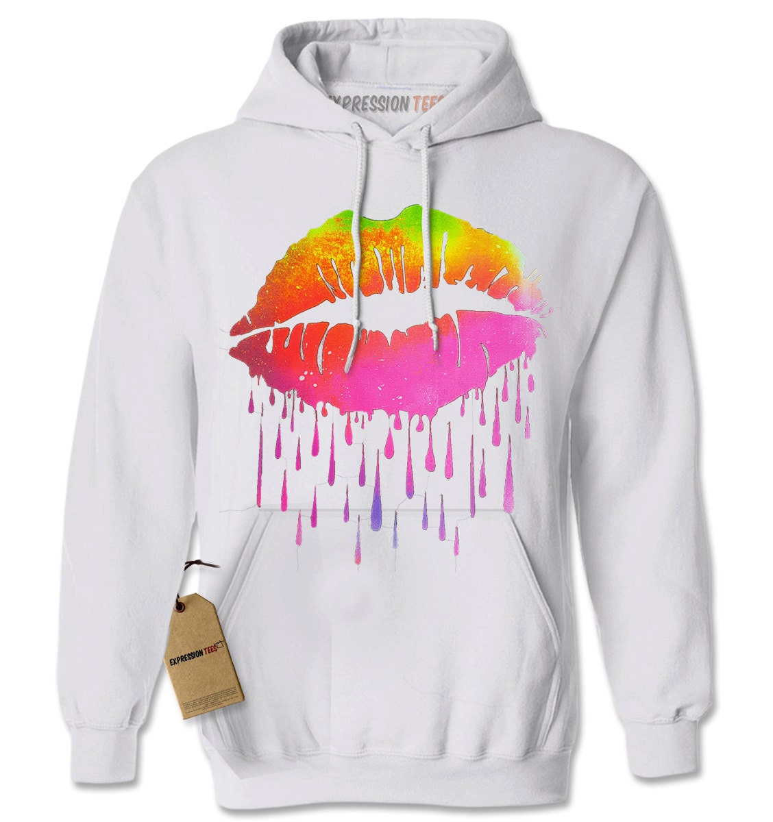 Hoodie Rainbow Paint Drip Lips Hooded Jacket Sweatshirt