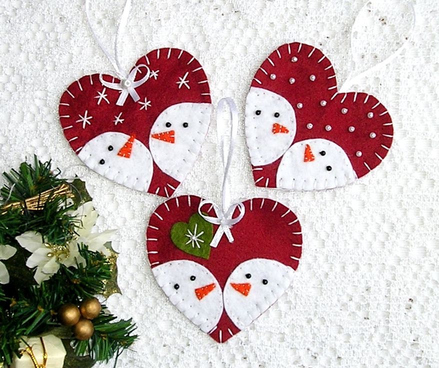 Christmas Ornaments Snowman Decor Felt Ornaments Heart