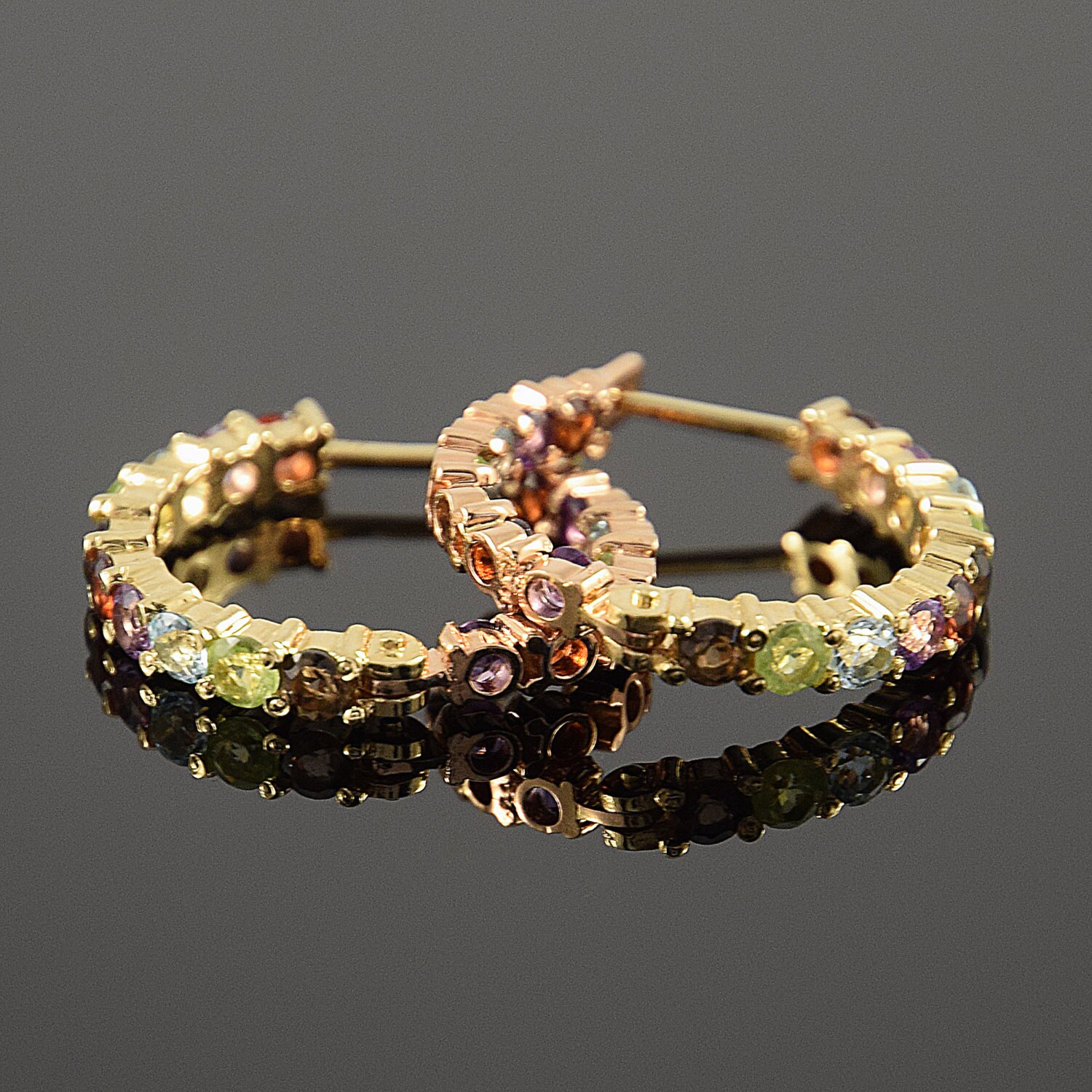 Gemstone hoop earrings Gold hoop earrings Stone hoop