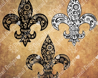 Zentangle Fleur De Lis SVG, dxf, fcm, eps, ai, png cut file for Silhouette, Cricut, Scan N Cut. Doodle Fleur De Lis Cut File