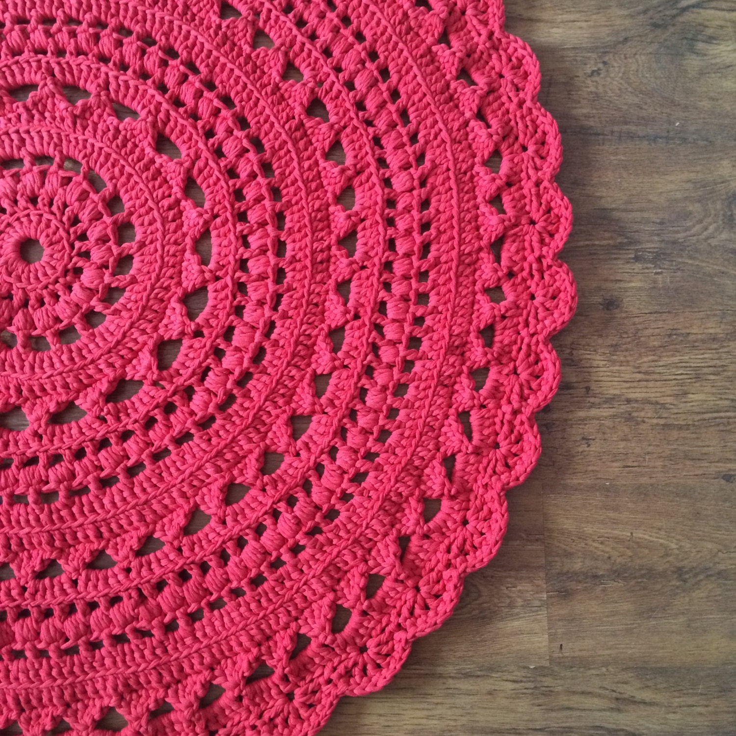 Giant Crochet Doily Rug Red