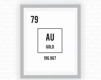 Printable art - gold print - periodic table - typography - black and white print - art print - Digital wall decor - INSTANT DOWNLOAD