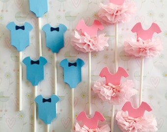 Tutus & Bow Ties, Gender Reveal, Boy or Girl, Pink or Blue, Cupcake Toppers