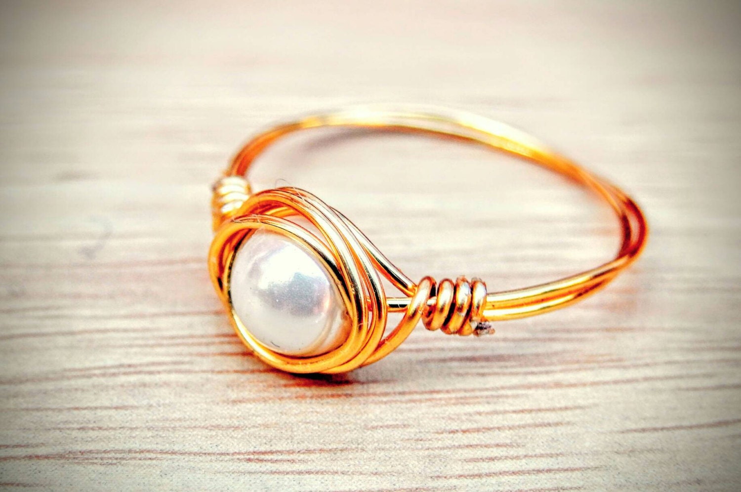 Gold Pearl Promise Ring For Daughter by aSimpleTwistOfWire on Etsy