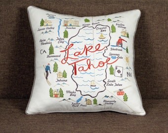 Pillow cover Lake Tahoe Pillowcases Embroidered Throw Pillows Outdoor pillow Decorative Pillow Gift Wedding Anniversary Birthday Gift
