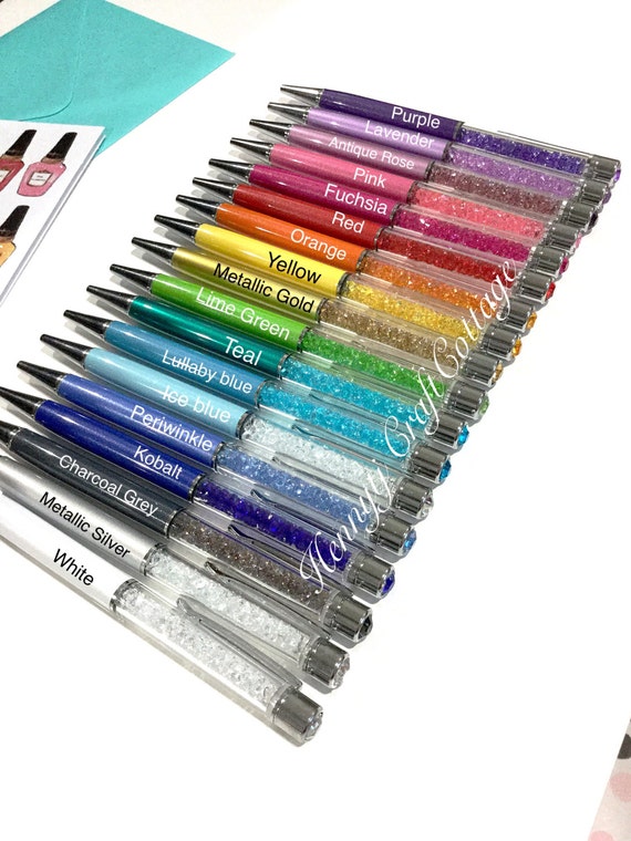 Jewel Diamonds Ballpoint Pen BLUE ink Fancy rainbow crystal