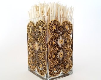 Holiday gift for her Bedroom decor Living room decor Hand painted glass Kitchen vase Square vase Gold Black Candle Holder New home gift