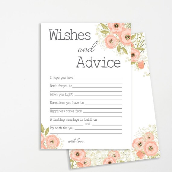 Bridal Shower Advice Cards Pink Flowers Bridal Shower