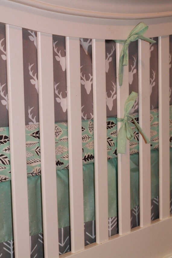 Woodland Baby Bedding Set mint grey deer buck by TheSouthernPixie