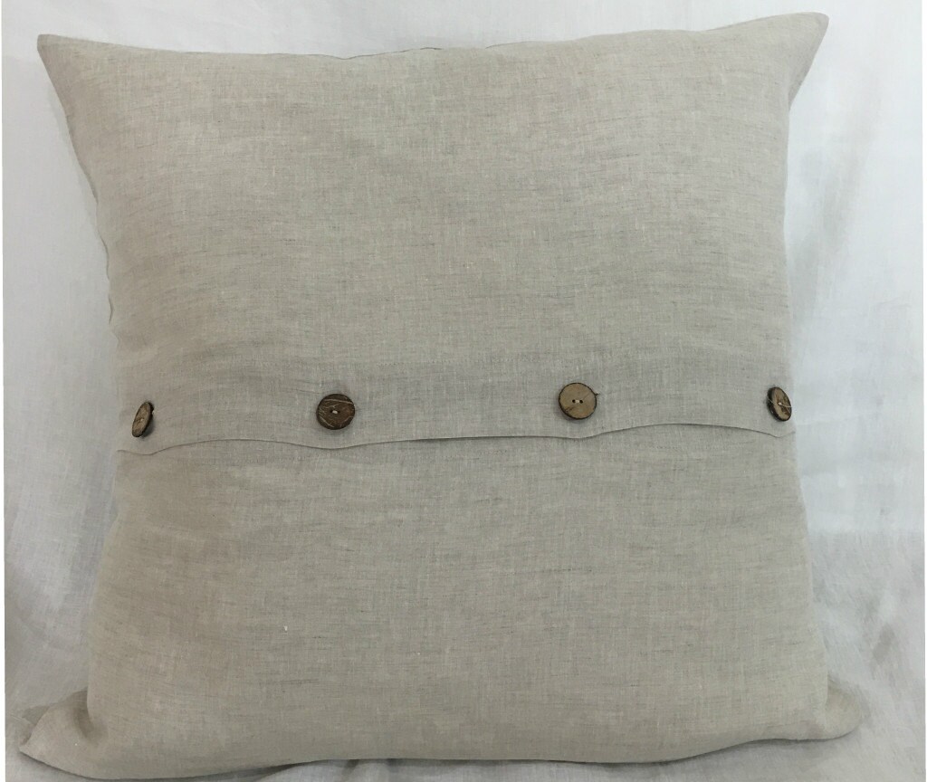 Natural Linen Euro Sham Covers with Classic Button handmade
