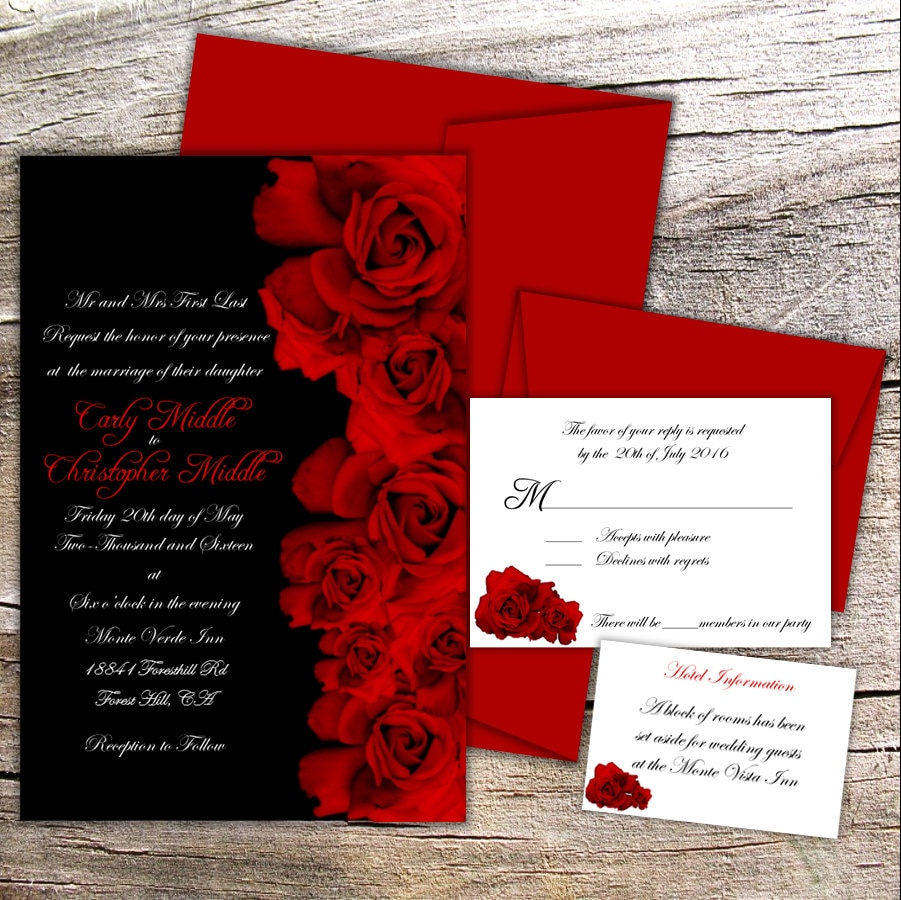 Red Rose Wedding Collection Black and Red Invitation RSVP
