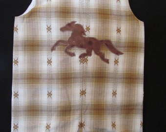 Brown Plaid Shortall with Horse Applique Size 18 to 24 months