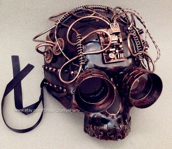 Metalic Black Silver Copper glasses Goggle Copper full face masquerade mask with Goggle Steampunk Terminator Warrior Military Party Mask by Crafty4Party steampunk buy now online