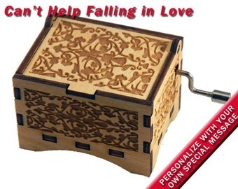 Music Box, "Can't Help Falling In Love", Laser Engraved Wood Hand Crank Music Box