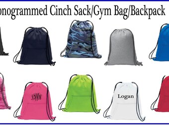 Monogrammed Cinch Sack, Monogrammed Backpack, Monogrammed Drawstring Bag, Monogrammed Gym Bag, Sweatshirt Cinch Sack, Gym Bag - GB01