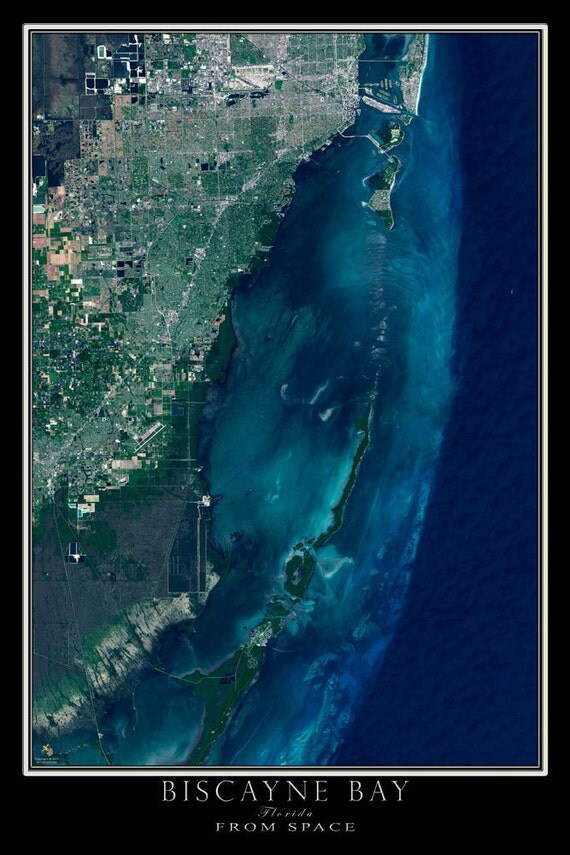 Biscayne Bay And National Park Florida Satellite Poster Map