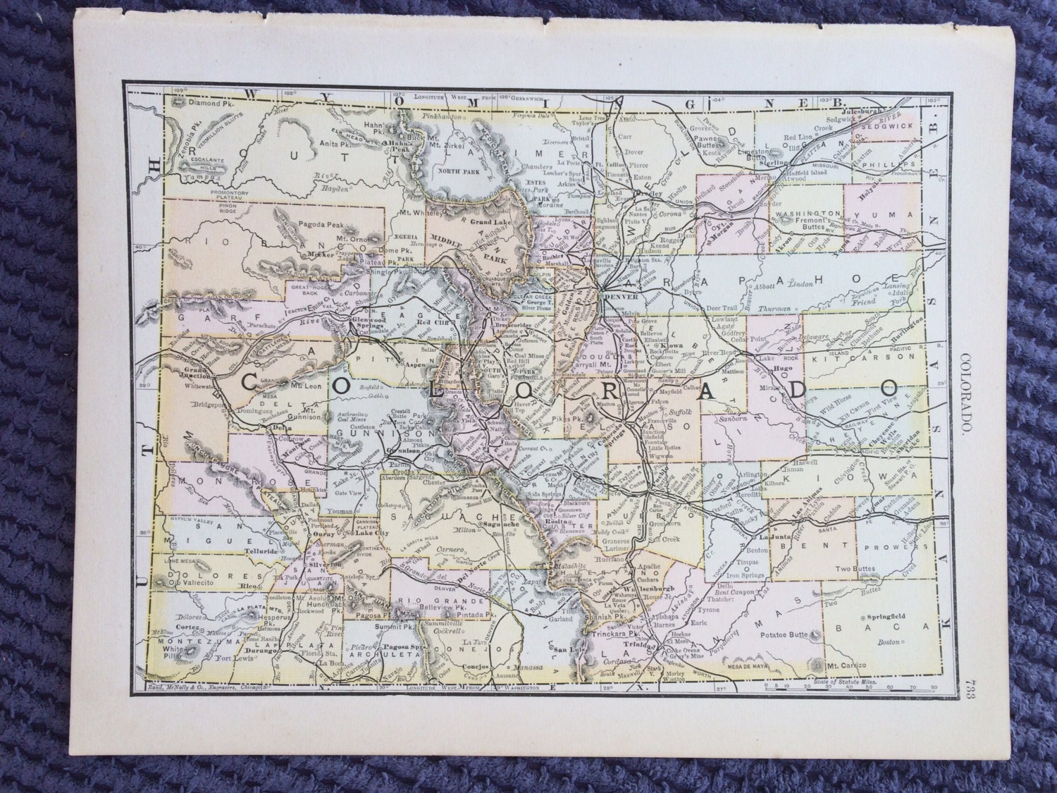 1891 COLORADO Original Antique Map, 8.5 x 11.5 inches, Rand McNally ...