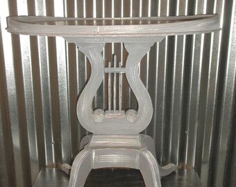 Vintage Table Claw Foot Harp Table Shabby Chic Oval Table End Table Shabby Chic Gray Accent Table Cottage Chic Furniture