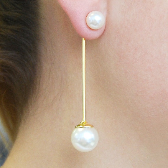 Double Pearl Earrings Gold pearl earrings Statement