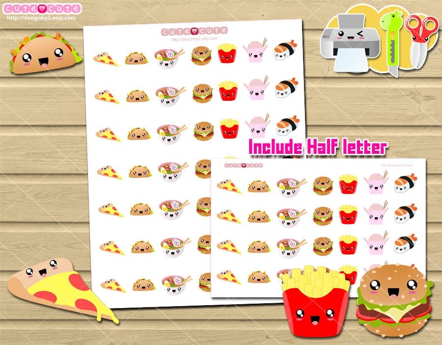 Kawaii fast food printable planner stickers for your Life