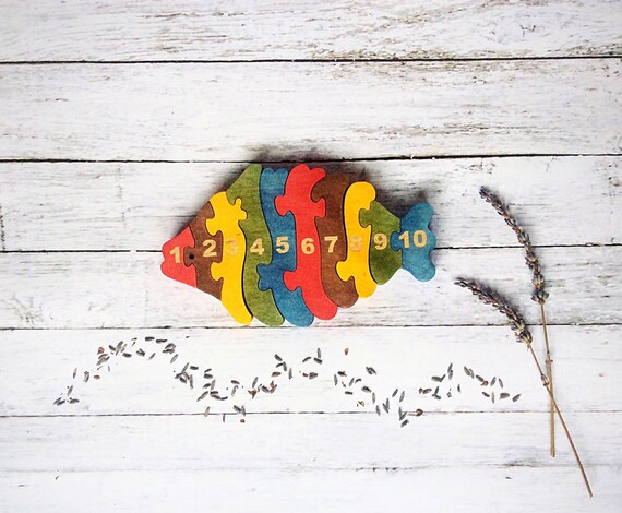Wooden Fish Puzzle with Numbers, Educational Natural, Toddler Gift, Montessori Toddler Toy, Kids Toys, Learning Toy, Toddler Christmas Gift