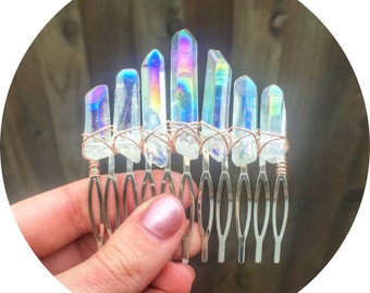 The Rachael - Angel aura hair pin comb wrapped in silver, gold or rose gold wire