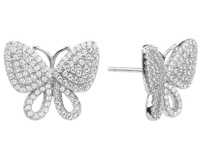 Butterfly Earrings CZ Earrings Cubic Zirconia Sterling Silver Butterfly Jewelry Silver Earrings Gold Earrings Rose Gold Earrings
