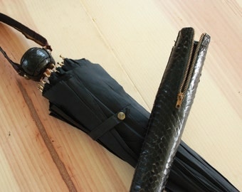 Vintage Black Parasol with Snakeskin Sheath