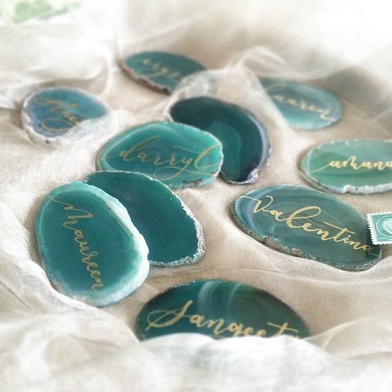Turquoise agate calligraphy place cards