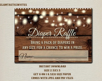 Baby Shower Diaper Raffle, Rustic Baby Shower, Rustic Invitation, Rustic Baby Shower Game, Rustic Diaper Raffle Ticket, Invitation Insert