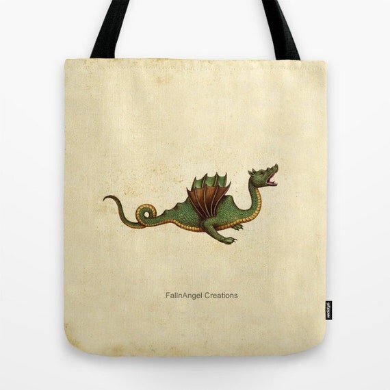 Medieval Green Dragon Tote Bag 3 Sizes Available