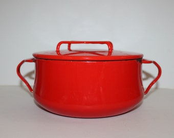 Vintage Red Enamel Kobenstyle Dansk Pot with Lid-Danish - Mid Century